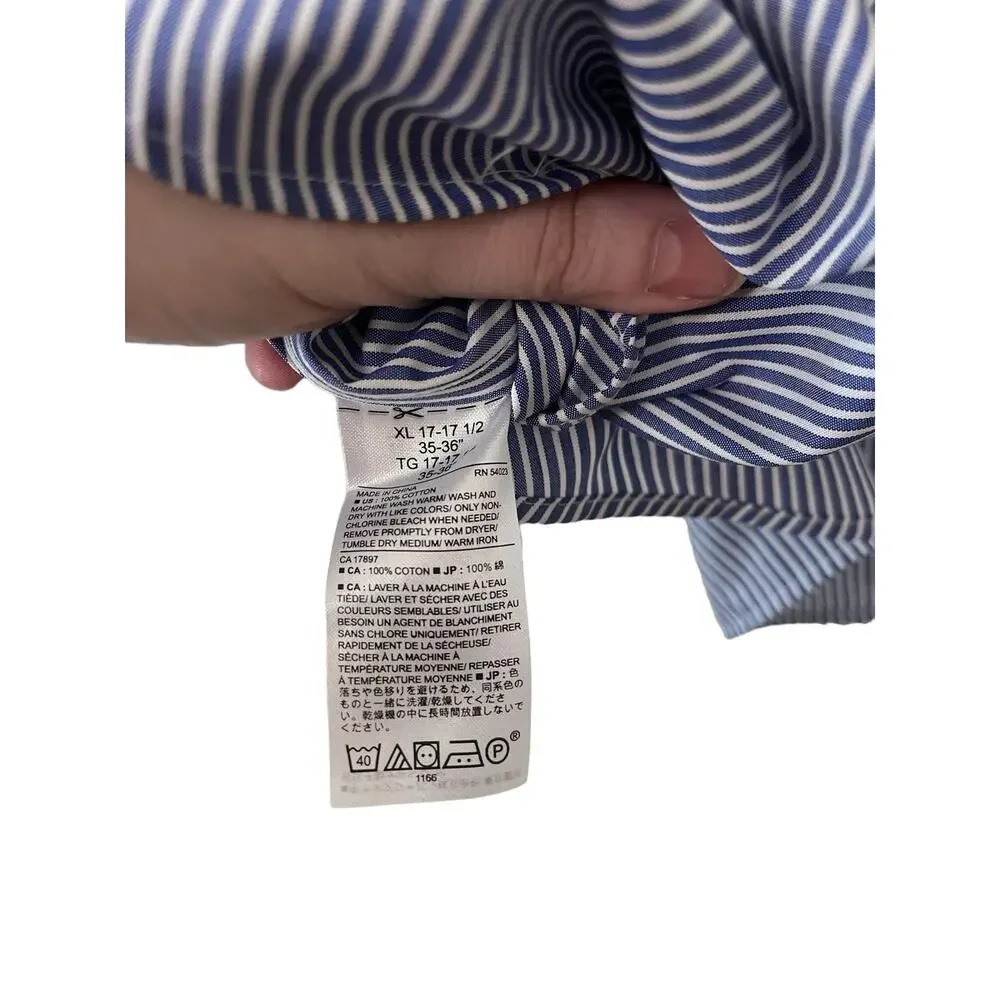 Banana Republic Mens Long Sleeve Button Down Shirt Blue White Stripe Size XL